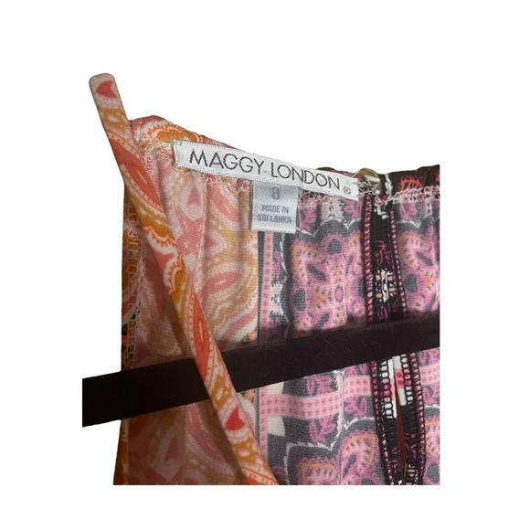 Maggy London Beige Printed Bohemian Fit and Flare with Halter Neck Size 8 - Picture 5 of 8